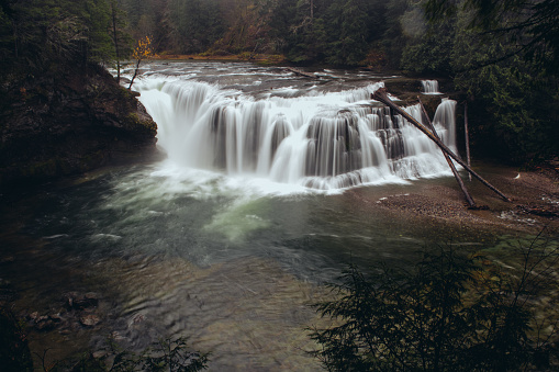 Lower Lewis Falls tucked away in the Pacific Northwest forest of Washington State.
