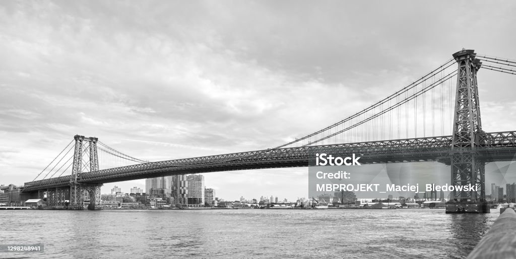 Black and white picture of Williamsburg Bridge, New York City, US. Black and white picture of Williamsburg Bridge, New York City, USA. Williamsburg Bridge Stock Photo