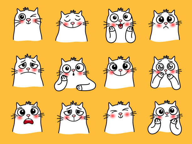Cat Character Stickers Cartoon Pets With Cute Emotions Smiling Graphic  Images Of Loving Animal Stock Illustration - Download Image Now - iStock