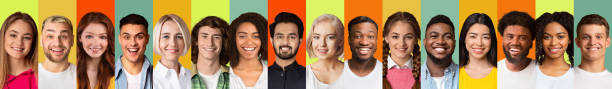 istock Joyful Multiethnic Women And Men Posing Over Colored Backgrounds, Collage 1298252538