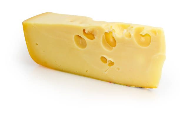 istock Piece of Swiss-type cheese on a white background 1298253719