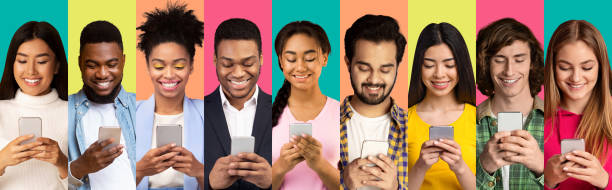 istock Multicultural Women And Men Using Cellphones Texting Over Colorful Backgrounds 1298255540