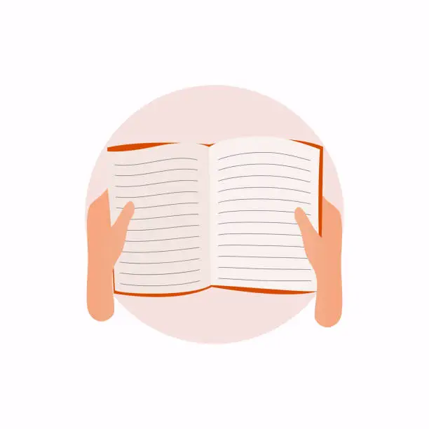 Vector illustration of Female hands with book. Knowledge, education flat concept.