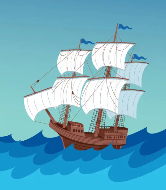 Vector illustration of Sailing Galleon