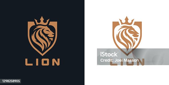 istock Gold lion shield icon 1298258905