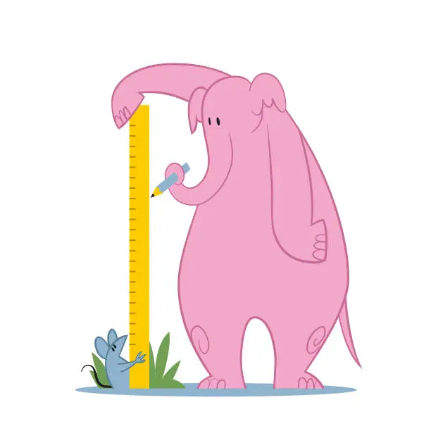 Vector illustration of pink elephant with measuring tape - vector flat colours illustration