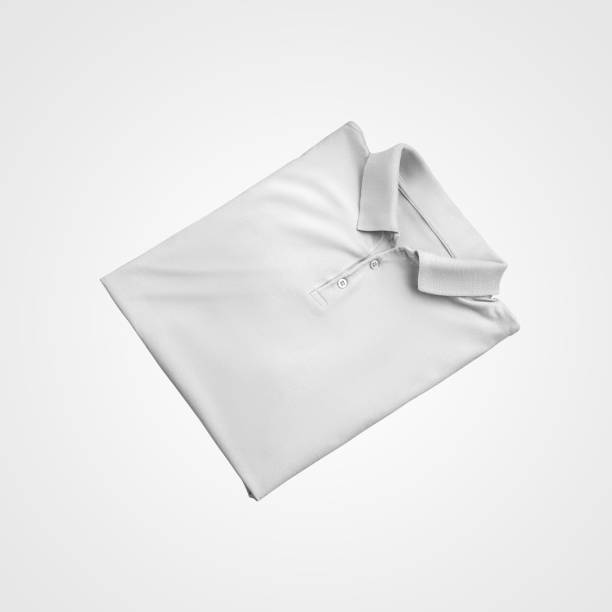 istock Men's textured nicely folded t-shirt template, tilted, isolated on background, front view. 1298259989