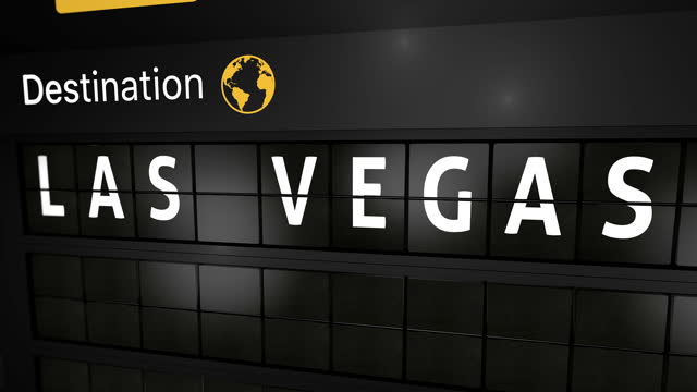 3D generated animation, analog flight information display board with the arrival city of Las vegas