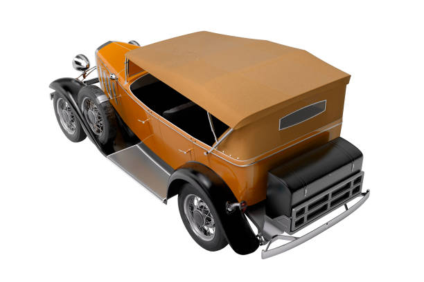 istock Classic retro car orange isolated back view 3d rendering on white background no shadow 1298261434