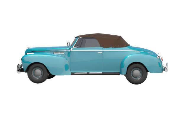 istock 3d rendering blue classic convertible leather car side view isolated on white background no shadow 1298262436
