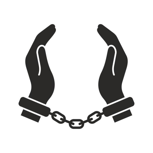 ikona kajdanek. więzień. osoba w areszcie. - handcuffs stock illustrations