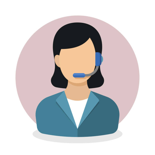 ilustrações, clipart, desenhos animados e ícones de ícone de funcionário da operadora telefônica ou call center. mulher com fone de ouvido atendendo o telefonema do cliente. ilustração vetorial do conceito de atendimento ao cliente ou atendimento ao cliente - help call button assistance push button