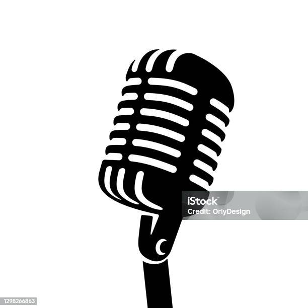 Segno Vettoriale Microfono Retrò - Immagini vettoriali stock e altre immagini di Microfono - Microfono, Podcasting, Icona