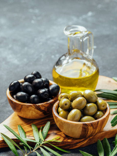 istock Set of different types olives and olive oil 1298267988
