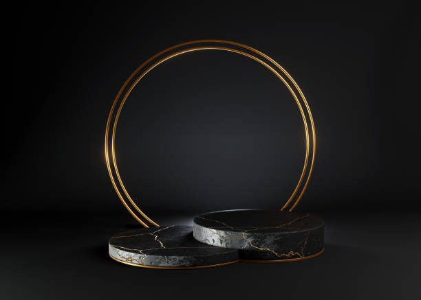 istock 3d render illustration of black and white marble podium on black background 1298268339