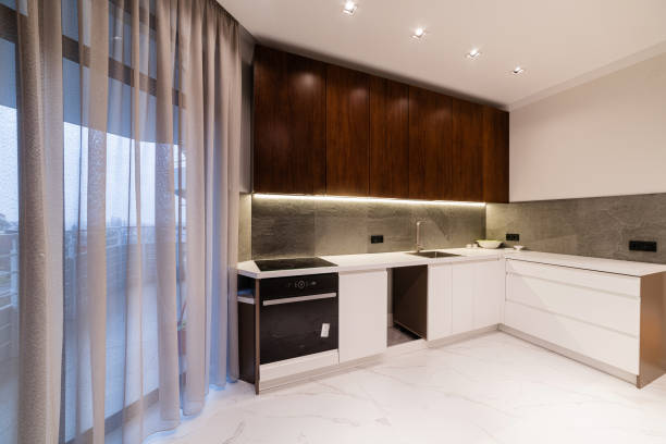 istock Corner kitchen in different colors and bright floors 1298270698