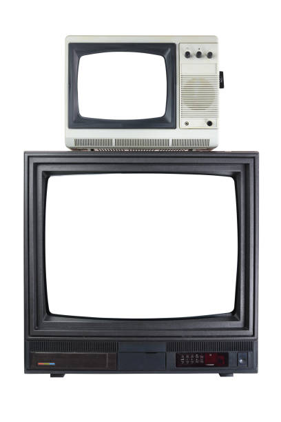 istock Two old vintage TVs with a white screen for adding videos and photos isolated on a white background. 1298270769