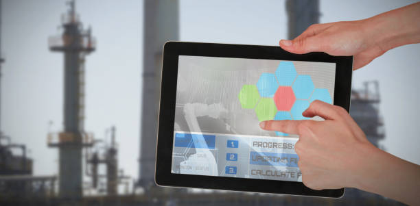 istock Composite 3d image of hands touching digital tablet against white background 1298271672