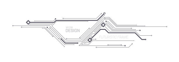 Futuristic frame design. Vector illustration. Futuristic frame design. Vector illustration. HUD element. Circuit board or chip pattern. Technology concept blueprint borders stock illustrations