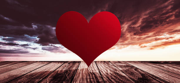 heart shape at dusk on a plank wood