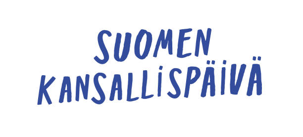 istock Handwritten Finnish Independence Day blue sign cheerful modern design. Retro inspired Hand type Suomen kansallispäivä. Design element sign. Hand lettering, capital letters, slanted narrow compressed caps web banner social media post plain background 1298273264