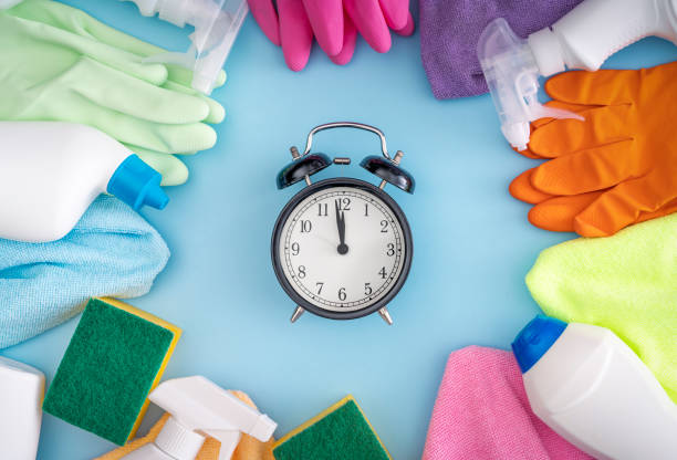 istock Cleaning products background, detergent bottles and tools 1298275322