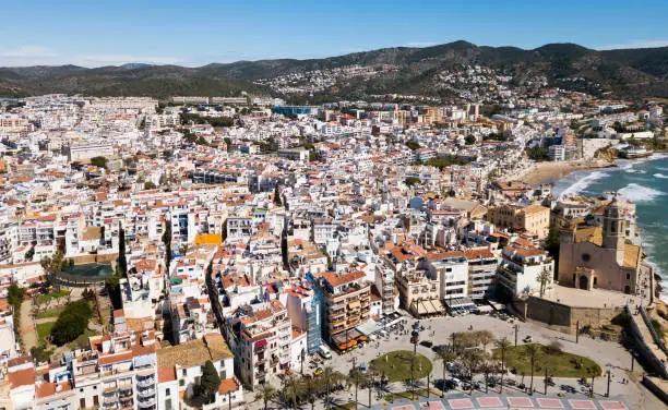 Photo of Aerial view  of the beautiful town of Sitges in Spain