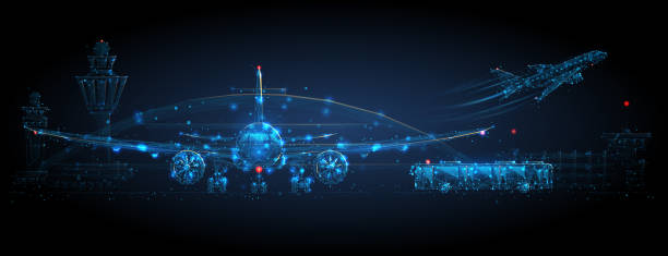 ilustrações de stock, clip art, desenhos animados e ícones de digital low poly illustration of airport - vector blue airport arrival departure board