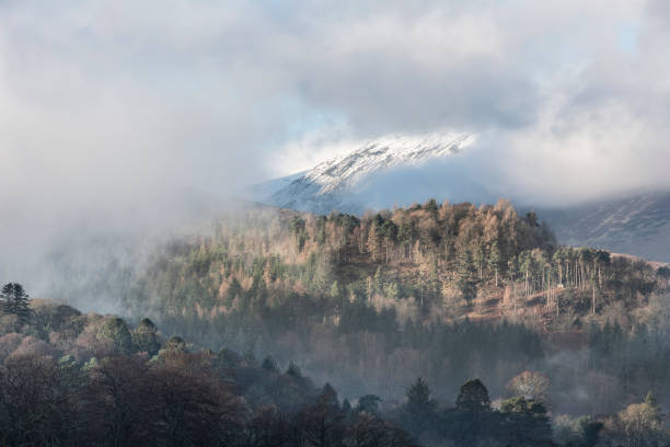 istock Dramatic landscape image looking across Derwentwater in Lake District towards Catbells snowcapped mountain with thick fog rolling through valley 1298279019