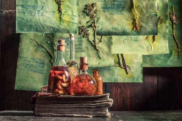 istock Strange herbal workshop with plant descriptions and dried cards 1298280297
