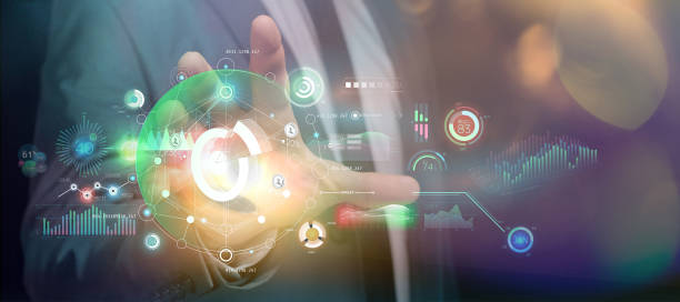 istock Unrecognizable man works with infographics in augmented reality. 1298280317
