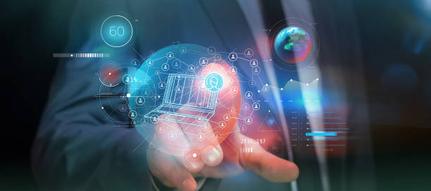 istock Internet and social networks infographics in augmented reality. 1298280405
