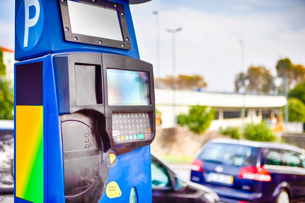 Electronic Car Parking Lot in The City. Horizontal Image Composition
