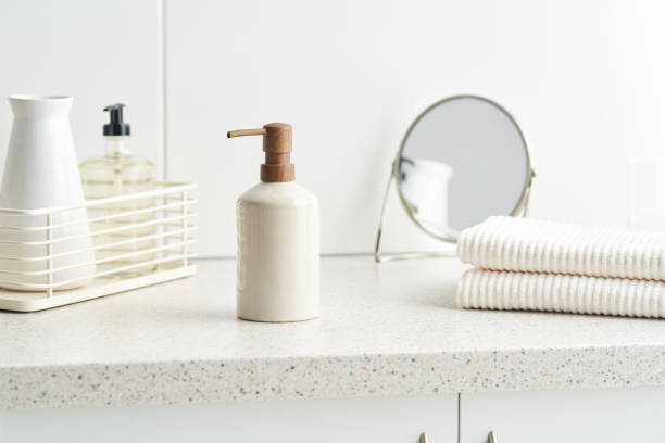 istock Soap and towels on cupboard 1298290662