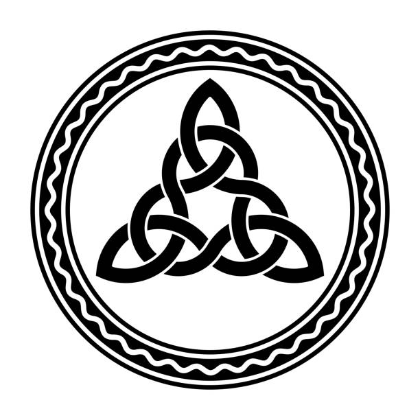 ilustraciones, imágenes clip art, dibujos animados e iconos de stock de triquetra entrelazado, un nudo celta, en un marco circular - triquetra