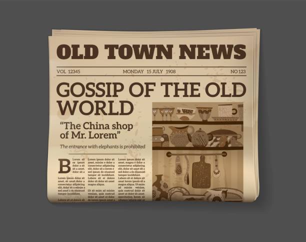 istock Vintage newspaper. Old magazine front page mockup, realistic monochrome page template, sepia sheet, daily news and advertising, journalistic reportage brochure vector retro concept 1298292717