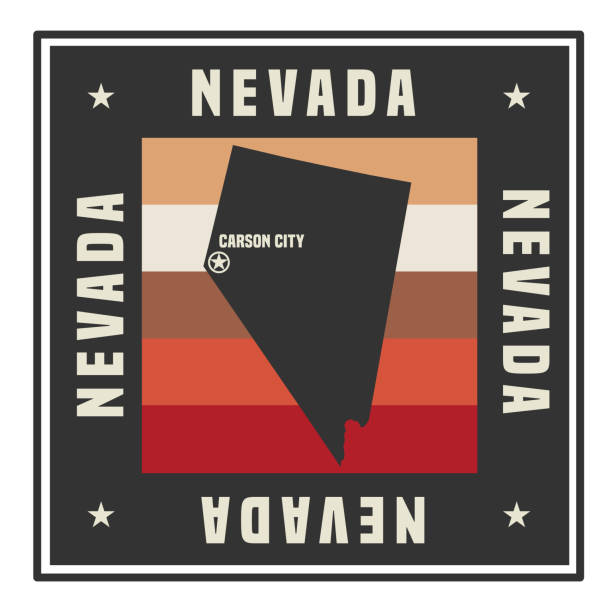 Abstract square stamp or sign with silhouette and name of US state Nevada, vector illustration