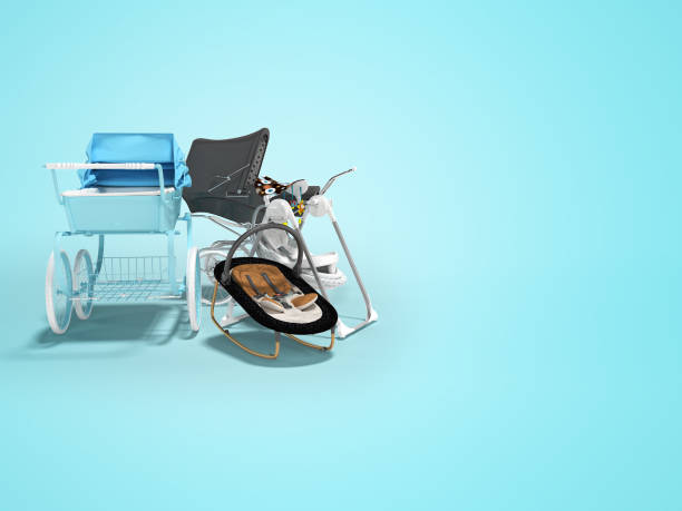 istock 3d rendering concept set for sleeping baby two baby strollers for walk and portable bed on blue background with shadow 1298301122
