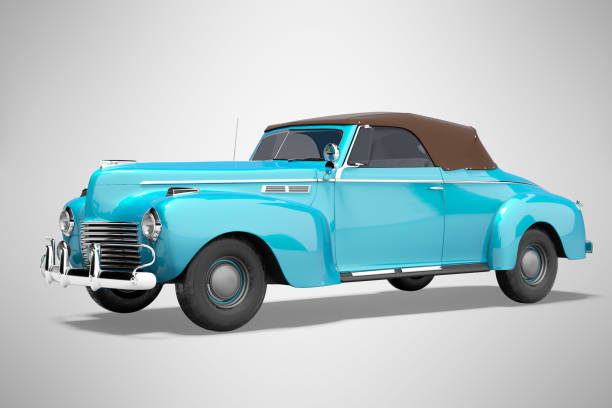 istock 3d rendering blue classic convertible leather car isolated on gray background with shadow 1298303043