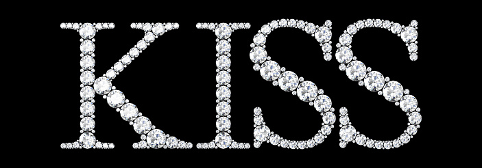 Kiss word made of diamonds letters with on black background.3d rendering