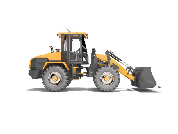 istock Orange road car wheel bulldozer 3D rendering on white background with shadow 1298305000
