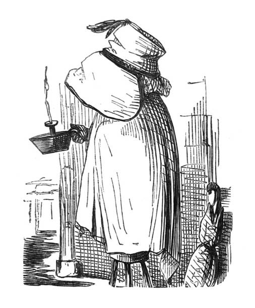 istock British satire comic caricatures illustrations - woman wearing a large bonnet standing on a stool holding a candle 1298305234