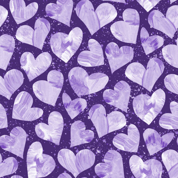 istock Light purple watercolor textured heart seamless pattern. Nice repeated illustration for love, relationship, valentine holiday concept. Wrapping paper design 1298305691