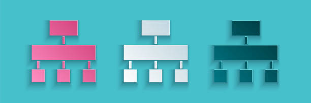 istock Paper cut Site map icon isolated on blue background. Paper art style. Vector 1298308798