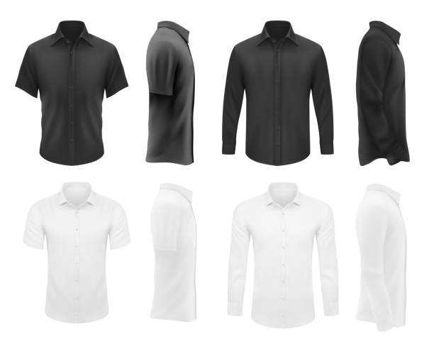koszule wektorowe ubrania męskie, koszule odzieżowe makieta - clothing viewpoint front view horizontal stock illustrations