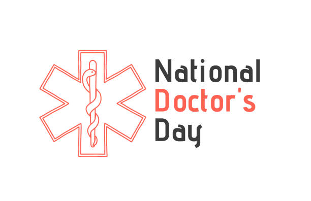 National doctor's day greeting card. Linear symbol of the medicine. cartoon of caduceus medical symbol stock illustrations