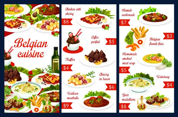 Vector illustration of Belgian cuisine food menu dish, Belgium restaurant