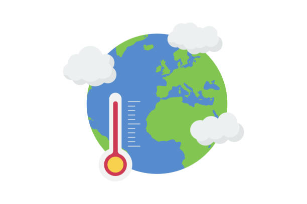 지구 온난화 아이콘. 온도계가 있는 지구 - global warming globe climate earth stock illustrations