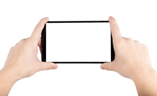 istock Hands holding and point on digital tablet isolated in white background 1298313085