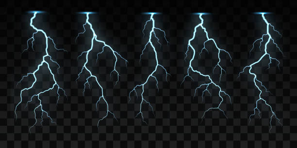 ilustrações, clipart, desenhos animados e ícones de raios elétricos ou relâmpagos, flashes vetoriais definidos - lightning